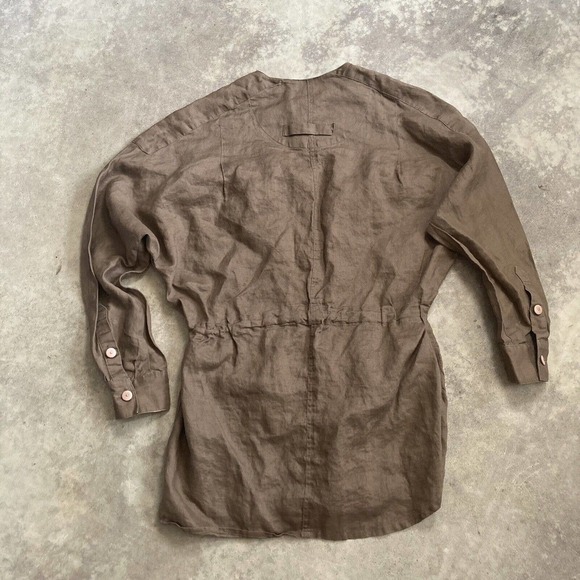 Brett Harrison Blouse Womens Small Linen Brown 3/4 Sleeve Button Front Safari - Picture 6 of 8